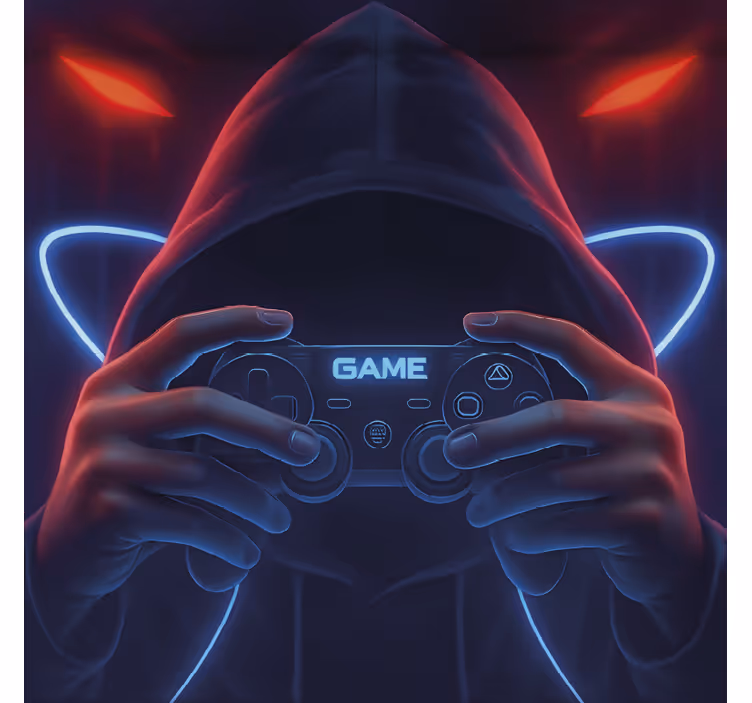 Hooded neon player gamer roller blind - TenStickers