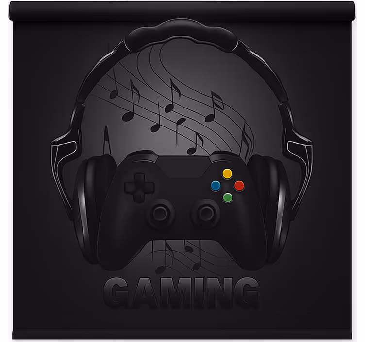 Monochrome headphone wearing controller  gamer roller blind - TenStickers