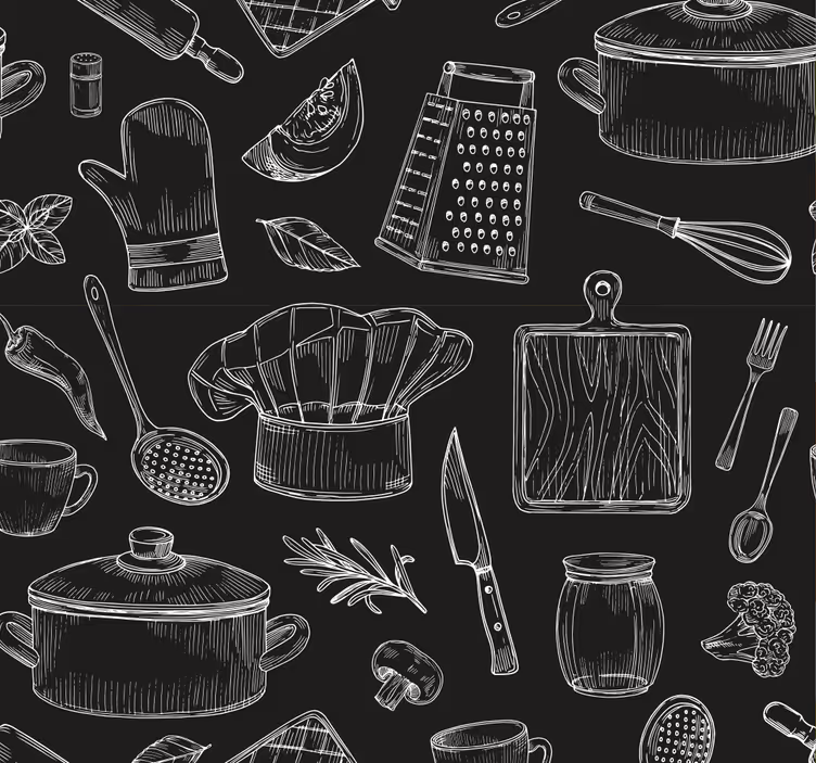 Kitchen roller blind kitchen utensil drawings - TenStickers