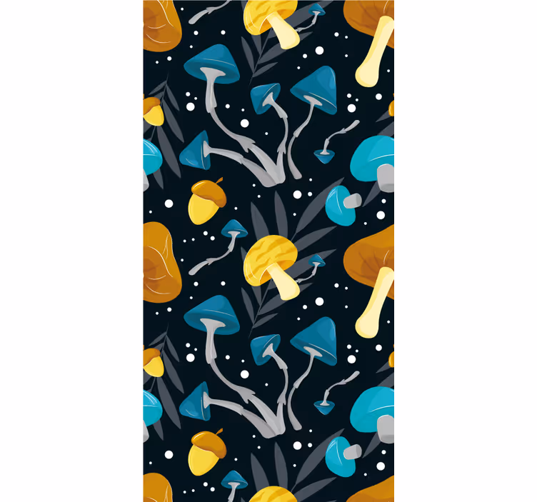 Kitchen roller blind with blue and yellow mushroom pattern - TenStickers