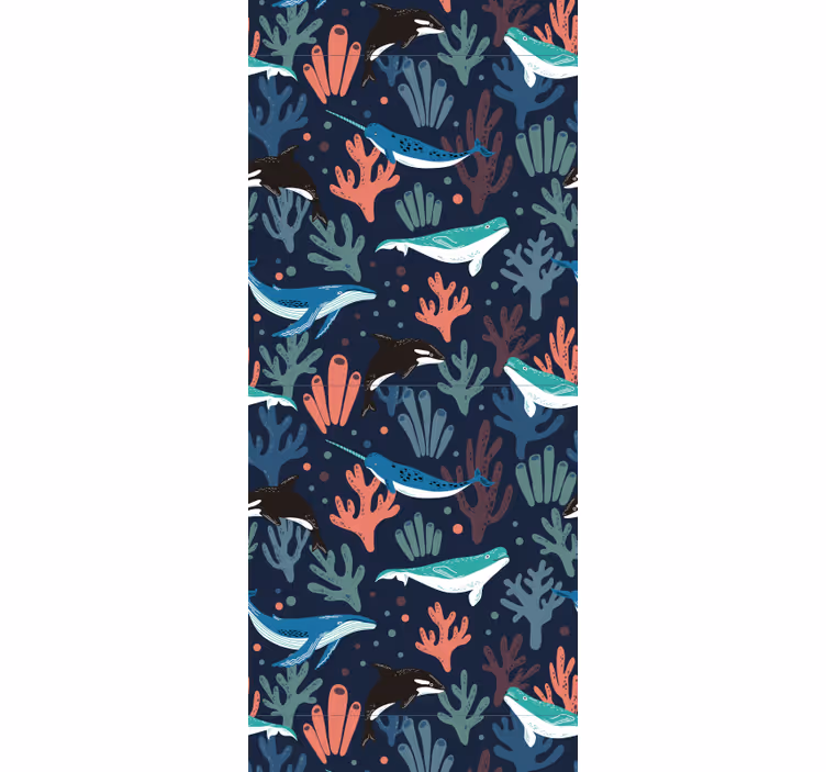 Blind children vibrant sea animals on blue background - TenStickers