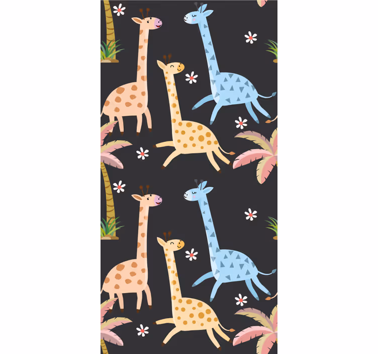 Blind children with grey palm trees and animals - TenStickers