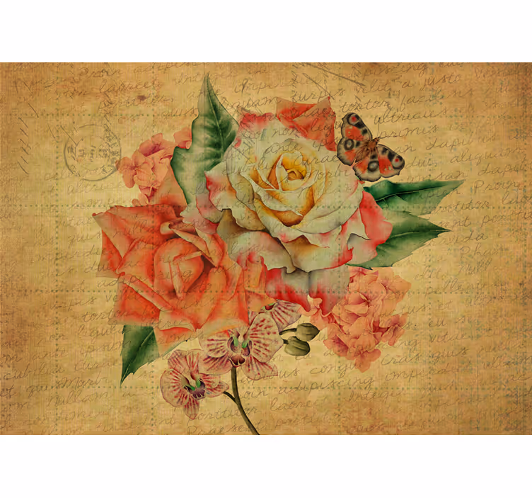 Kitchen roller blind with rose, butterfly, and text - TenStickers