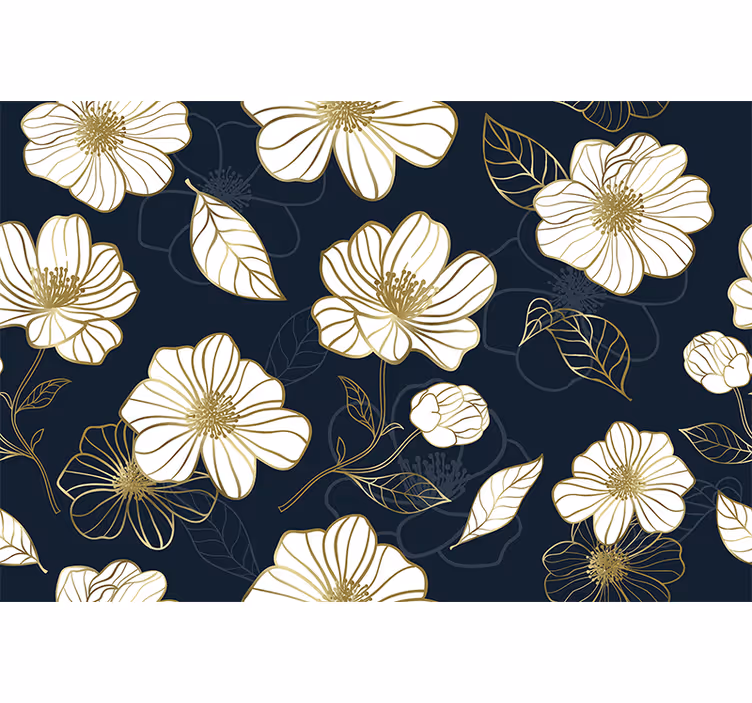Kitchen roller blind with gold accented floral lineart - TenStickers
