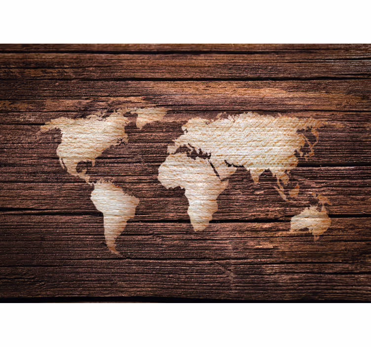 Living room blind wooden brown world map - TenStickers