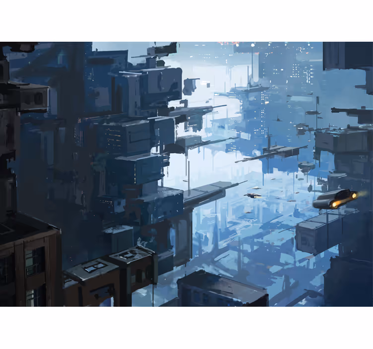 Living room blind with futuristic city and spaceships - TenStickers