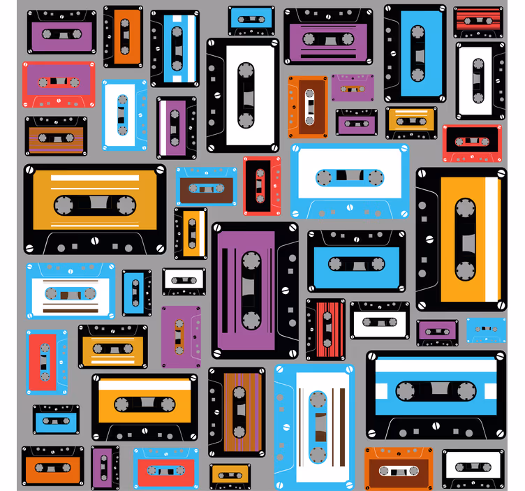 Living room blind with retro 80s cassette pattern - TenStickers