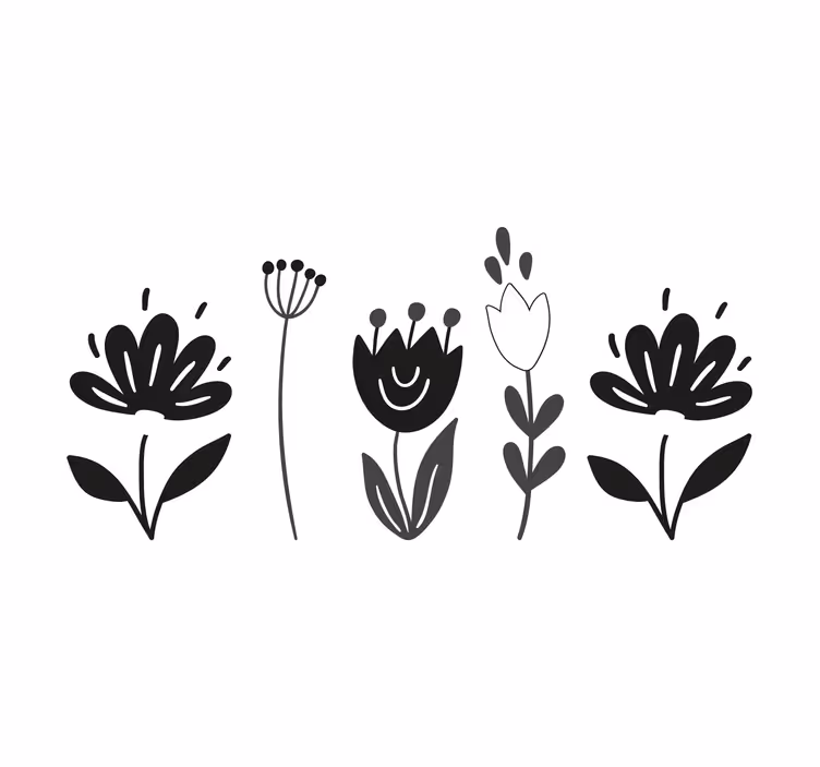 Living room blind with black and white flowers - TenStickers