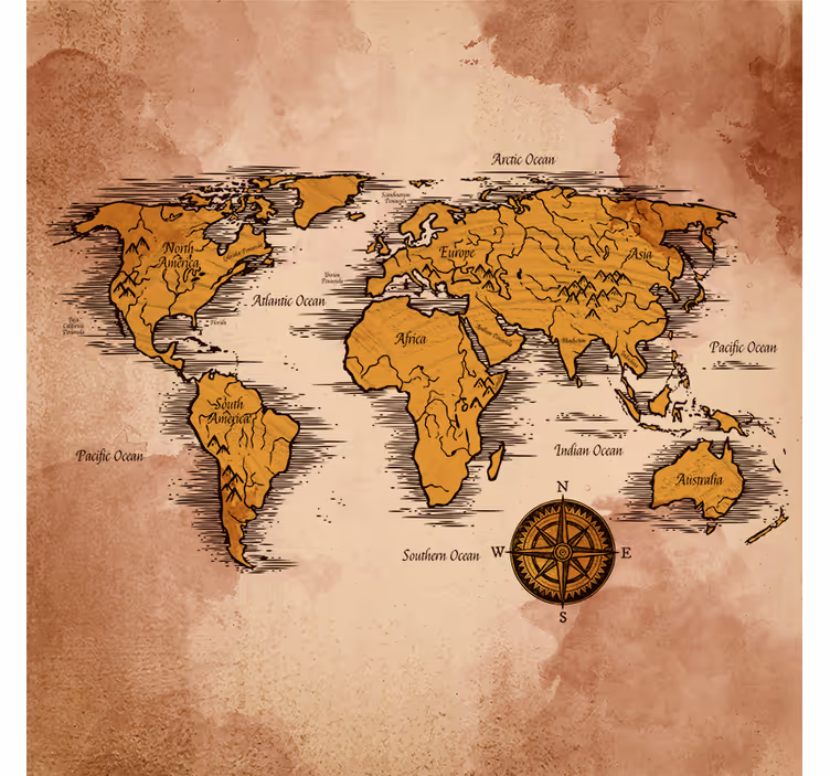 Living room blind artistic world map with names - TenStickers