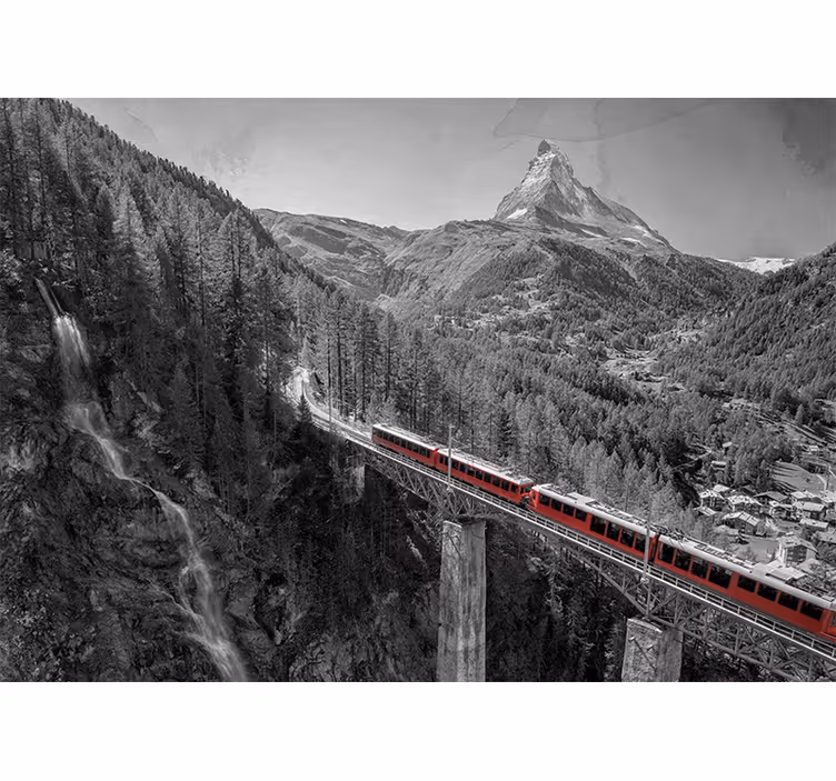Living room blind with red train and matterhorn - TenStickers