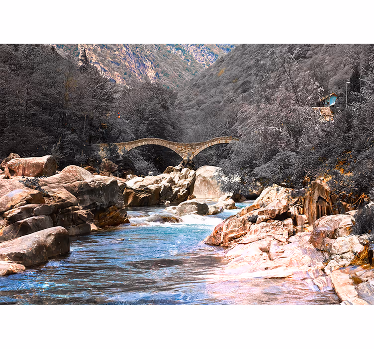 Living room blind river in the woods with bridge - TenStickers