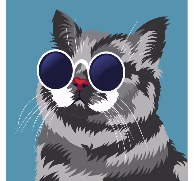 Living room blind funny painting of a gray cat - TenStickers
