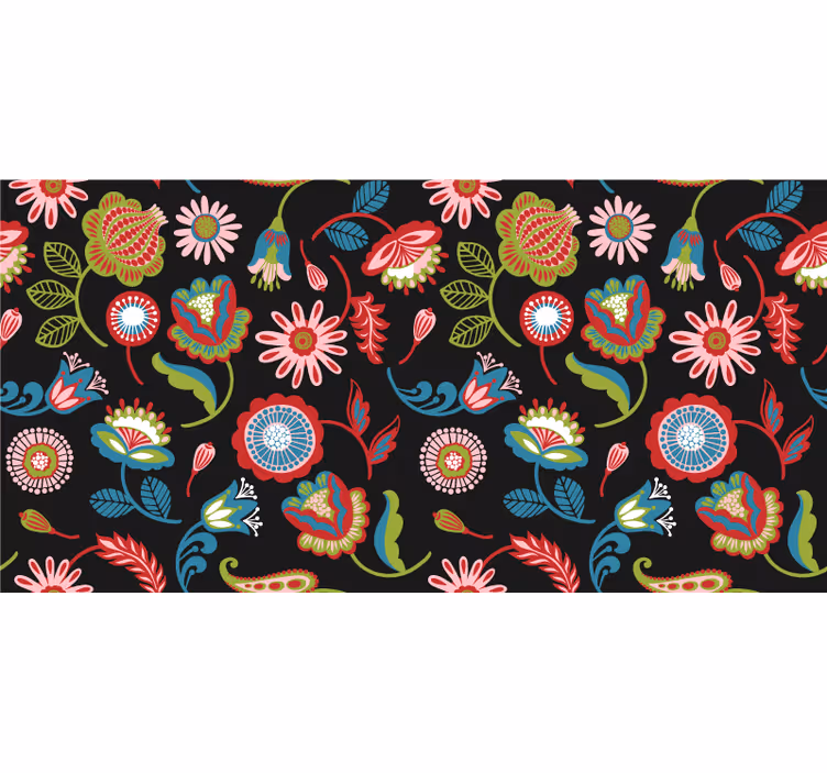 Blind bedroom with vibrant folk design on dark background - TenStickers