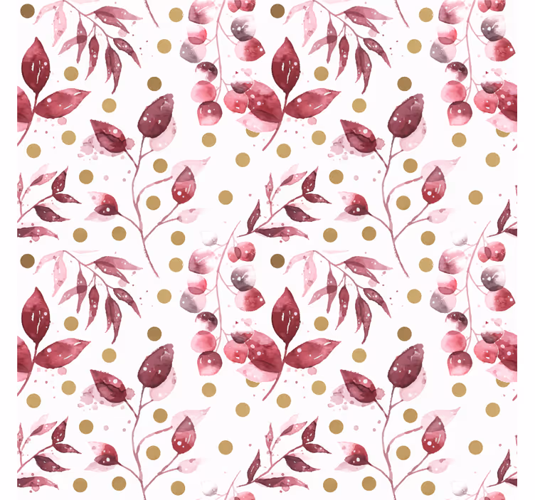 Living room blind in burgundy leaves with gold dots - TenStickers