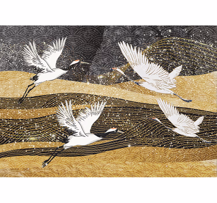 Blind bedroom with white oriental birds design - TenStickers