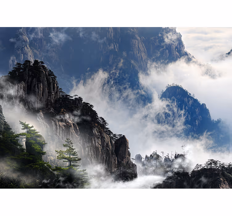 Blind bedroom foggy dark mountains evening - TenStickers
