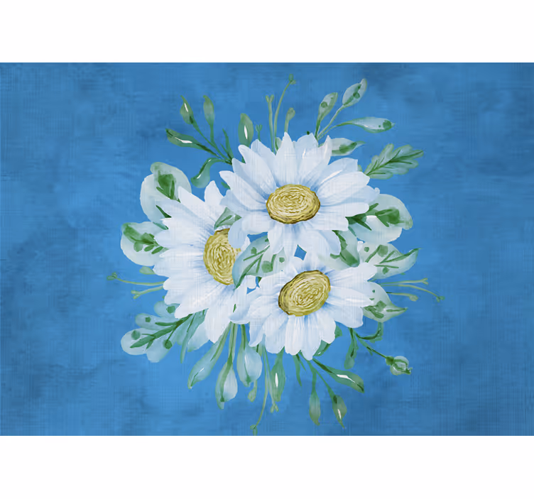 Blind bedroom with white flowers on blue background - TenStickers