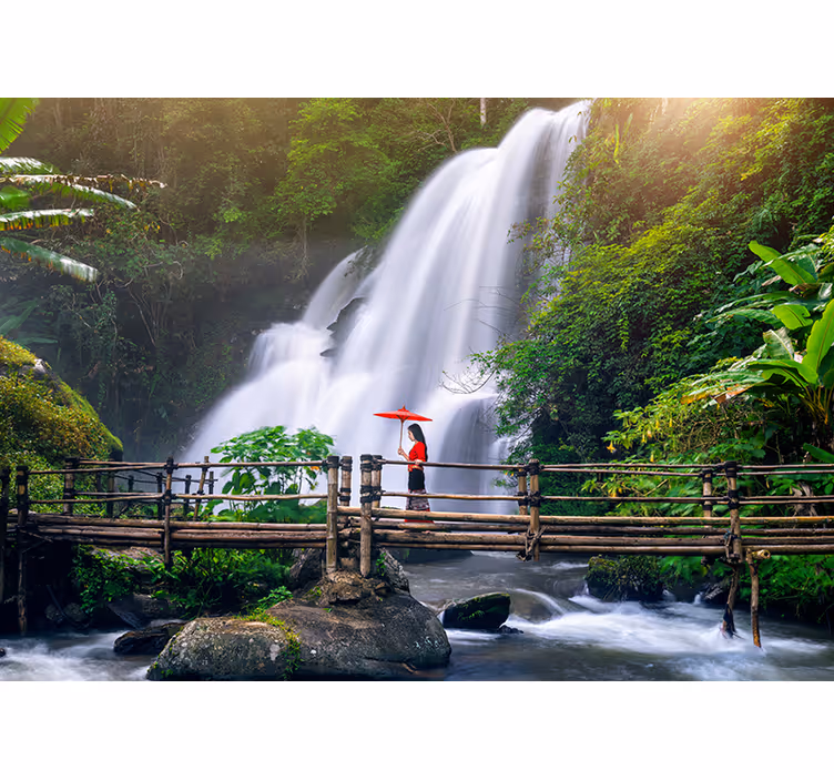 Blind bedroom tranquil wooden path by waterfall - TenStickers