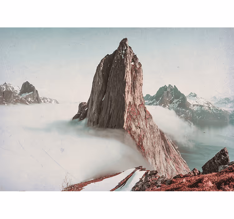 Blind bedroom mountains in fog of norway - TenStickers