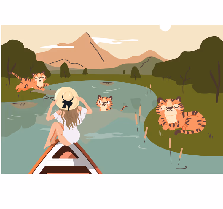 Blind bedroom with jungle girl and tiger decor - TenStickers