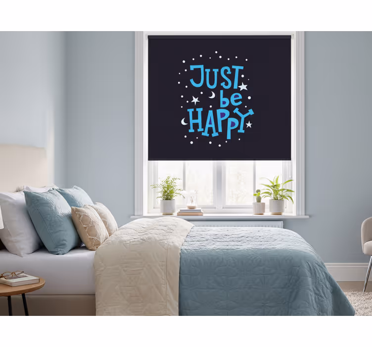 Blind bedroom just be happy in blue - TenStickers