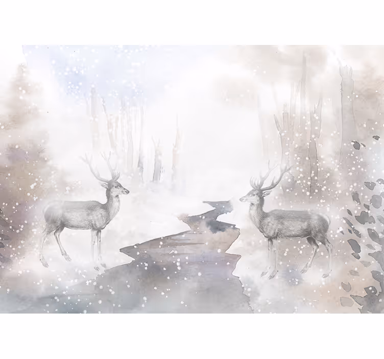 White window blind artistic forest with white elk - TenStickers