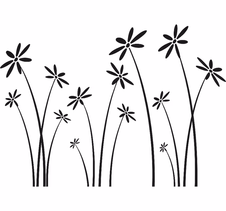 White window blind with black tall flowers - TenStickers