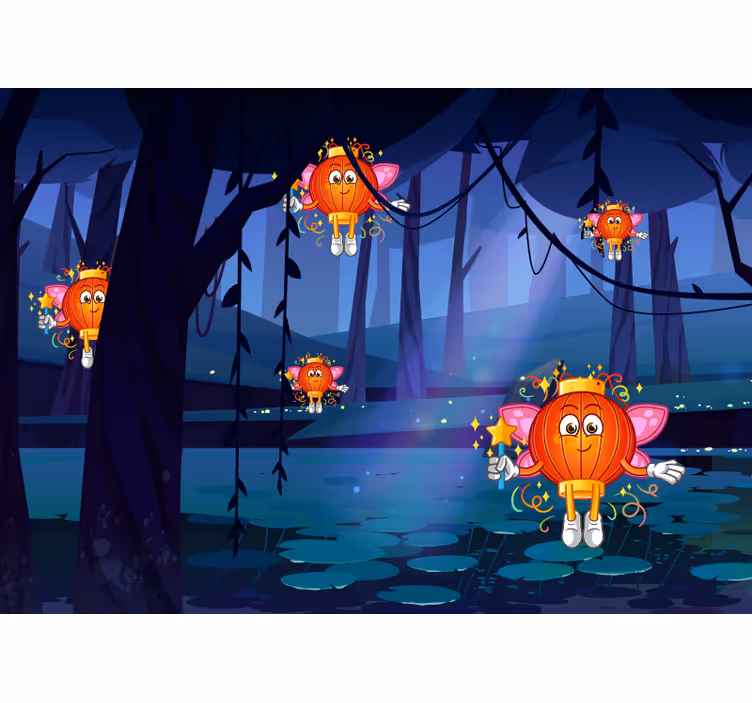 Blind children wall mural fantasy forest lanterns - TenStickers