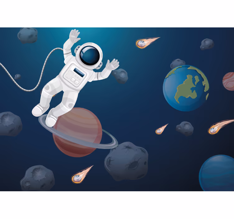 Blind children floating spaceman cartoon - TenStickers