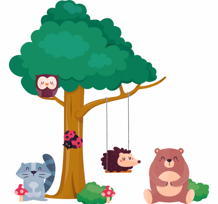 Blind children enjoy forest animals by a swing - TenStickers