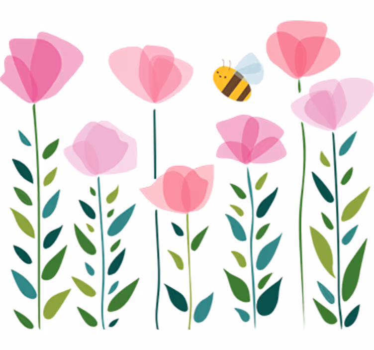 Blind children pink flowers and bee - TenStickers