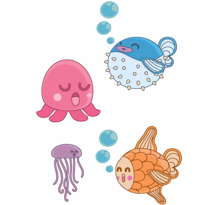 Blind children fish illustration sticker - TenStickers