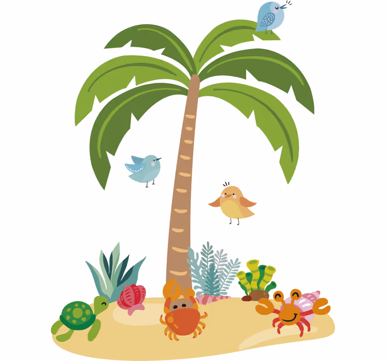 Blind children palm tree and sea animals - TenStickers