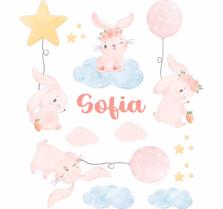 Blind children pink balloons with bunnies - TenStickers
