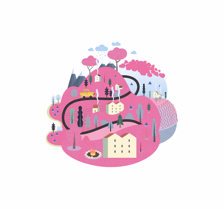 Blind children pink mountains with houses - TenStickers