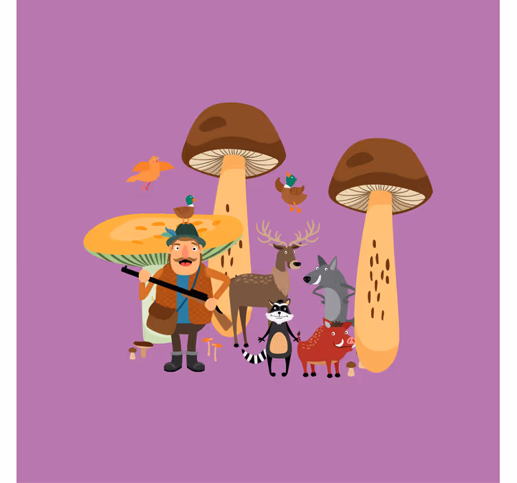 Blind children birds in mushroom forest - TenStickers