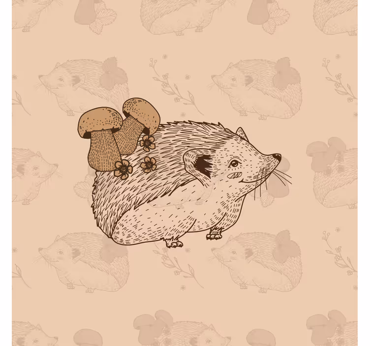 Blind children sketch cute baby hedgehog and mushrooms - TenStickers