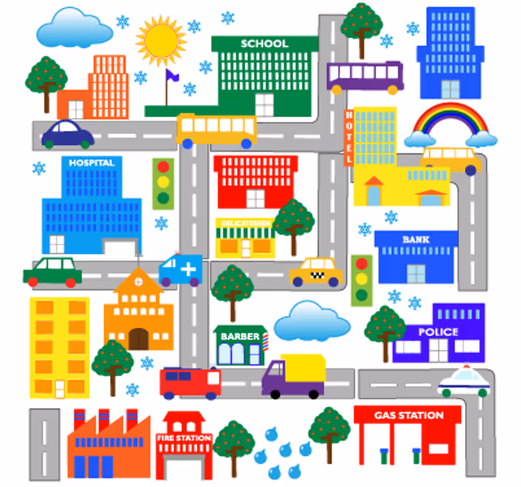 Blind children cityscape wall decal - TenStickers