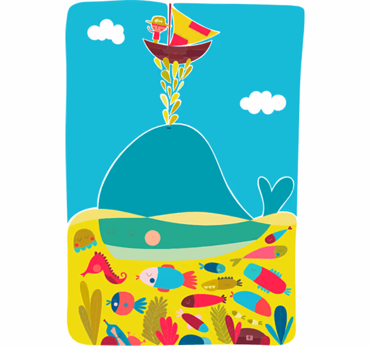 Blind children whale mural wall decal - TenStickers