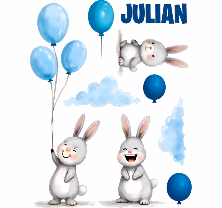 Blind children blue balloons with bunnies - TenStickers