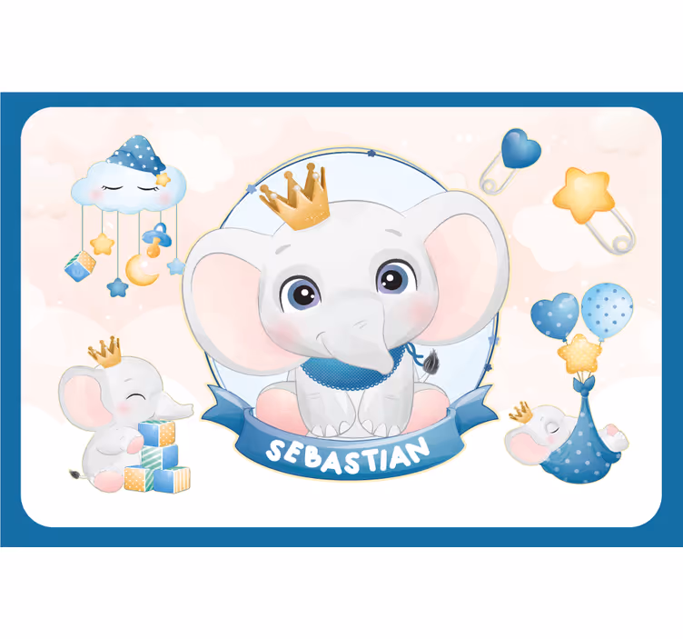 Blind children cute elephant for boy with name - TenStickers