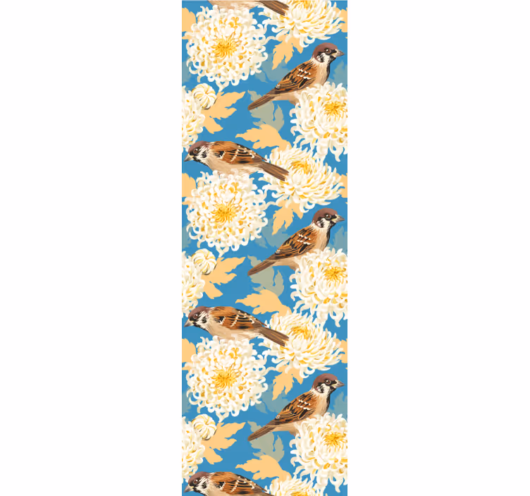 Kitchen roller blind aquarella birds and leaves pattern - TenStickers