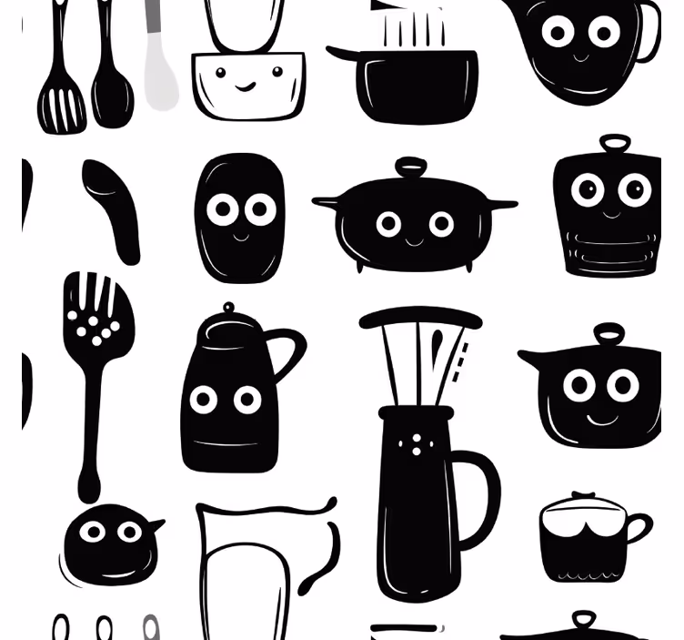 Kitchen roller blind with drawn black utensils - TenStickers