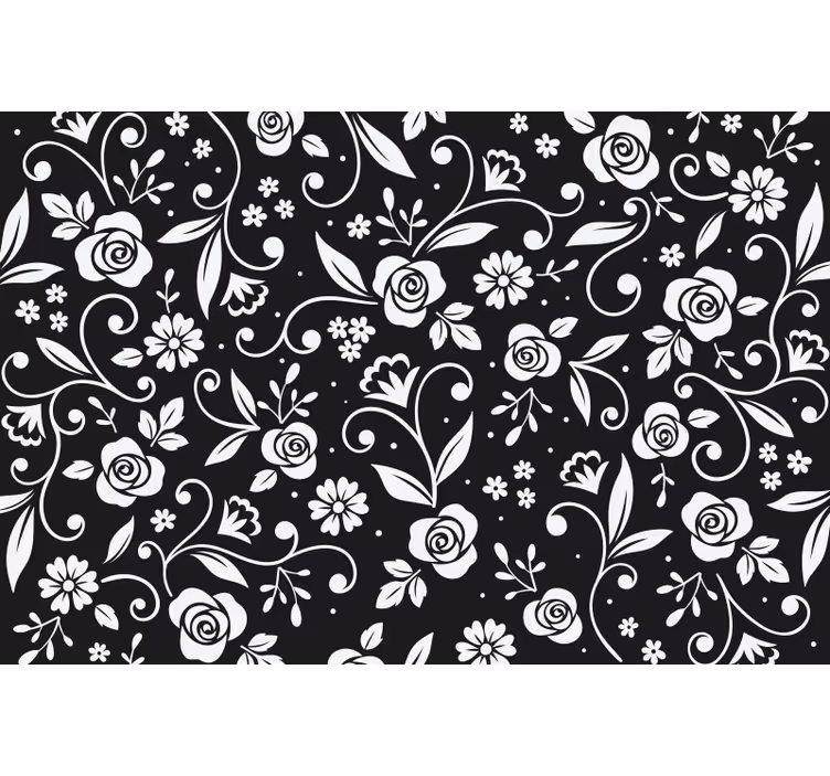Black roller blind with abstract white flower design - TenStickers