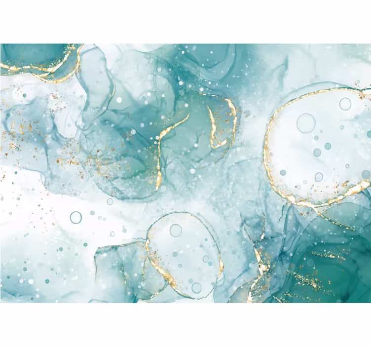 Pattern roller blind in turquoise and gold marble - TenStickers