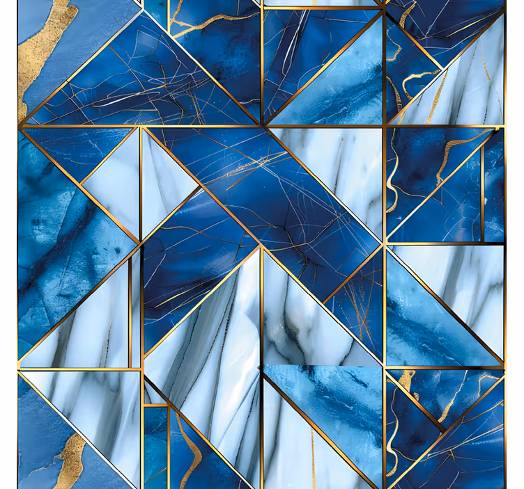 Geometric blue marble and gold effect pattern roller blind - TenStickers