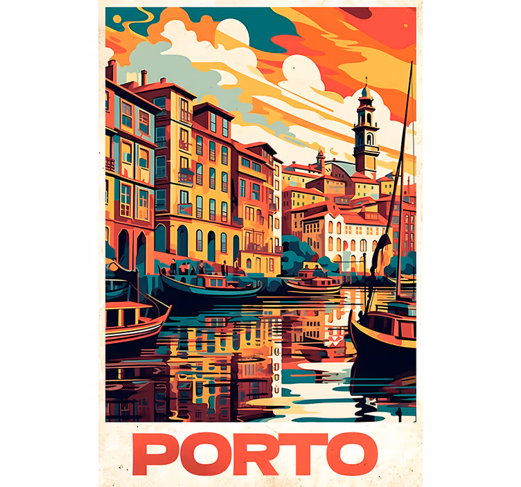 Retro roller blind oporto vintage print - TenStickers