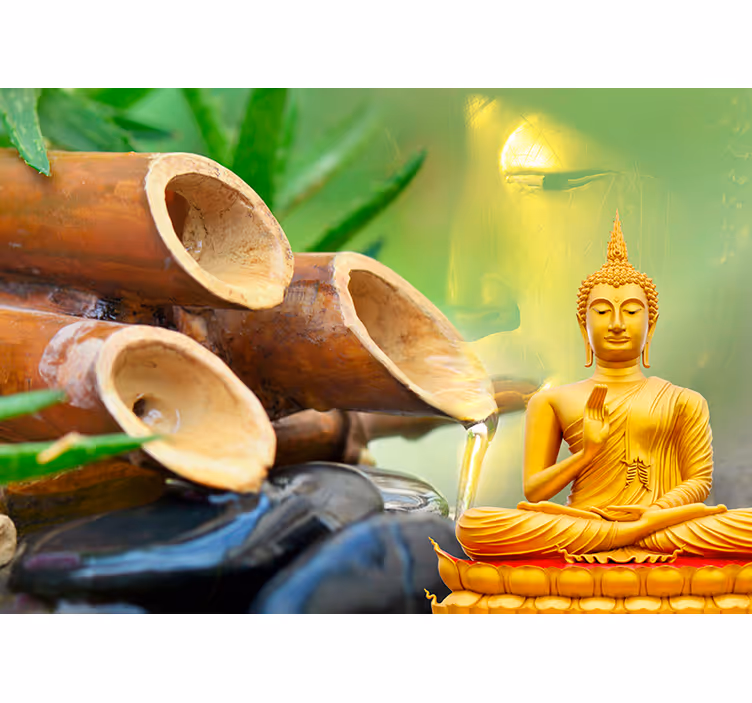 Zen blind golden buddha mural with water cane - TenStickers