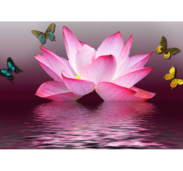 Zen blind pink lotus flower with butterflies - TenStickers