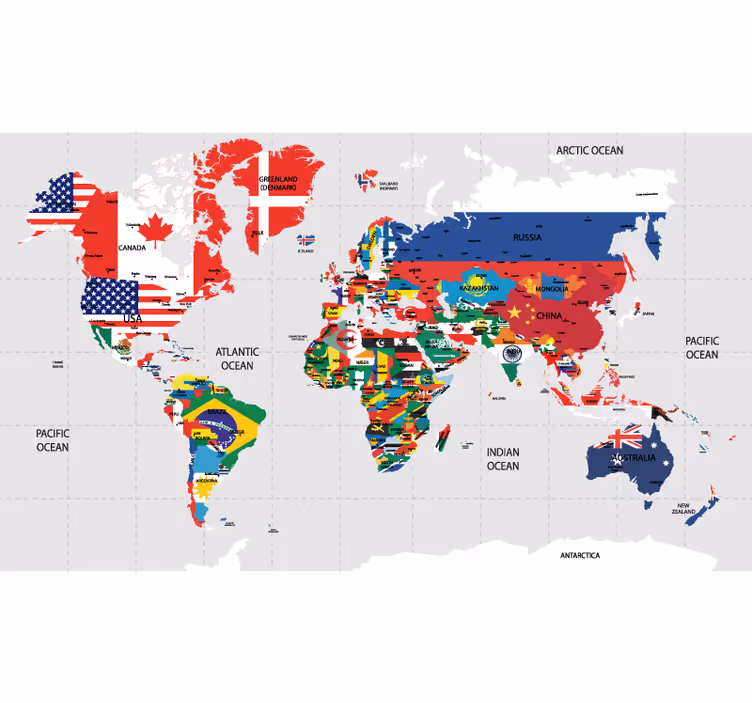 Colorful Map Detail world map roller blind - TenStickers